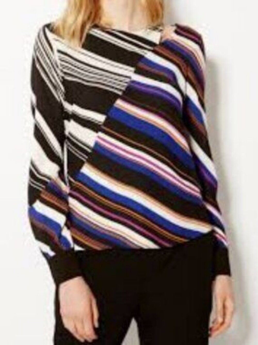Karen Millen Striped Multi-Coloured Long-Sleeve Top, size 2, NWT